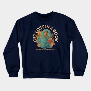 Book Lover Dragon Get Lost in a Book Crewneck Sweatshirt